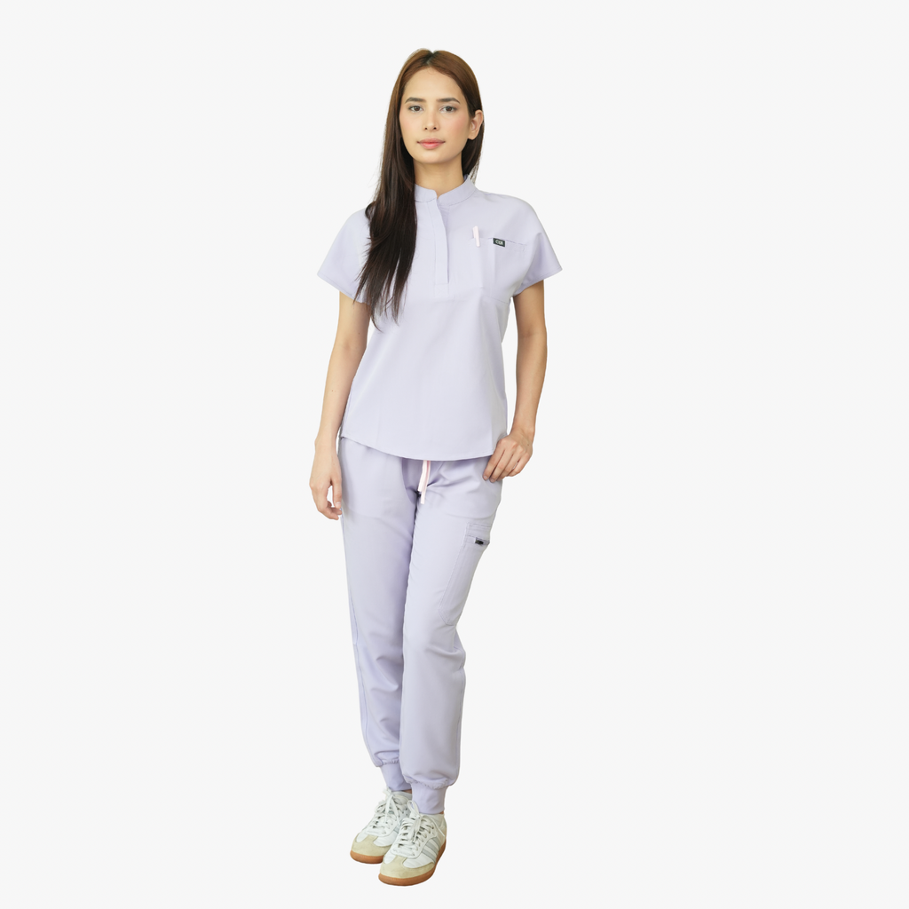 Forge Mandarin Scrub Top & Elara Jogger Scrub Pants Set — Summer Collection