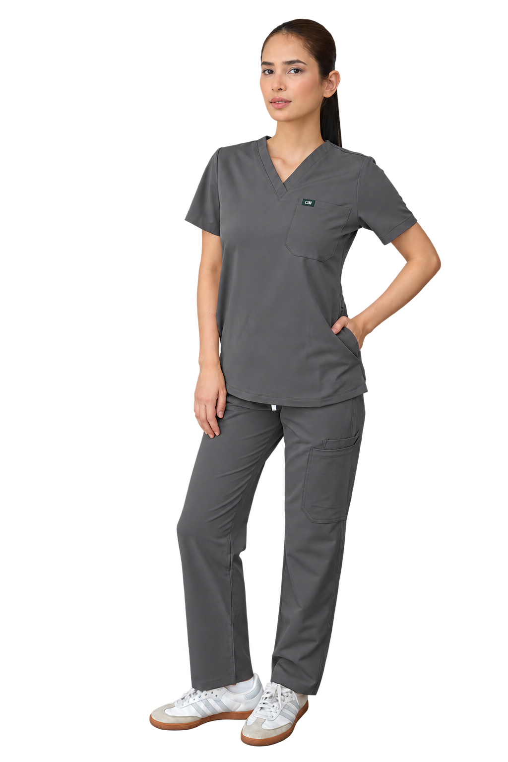 Dawn V-Neck Top Scrub & Calista Straight Pants Scrub Set