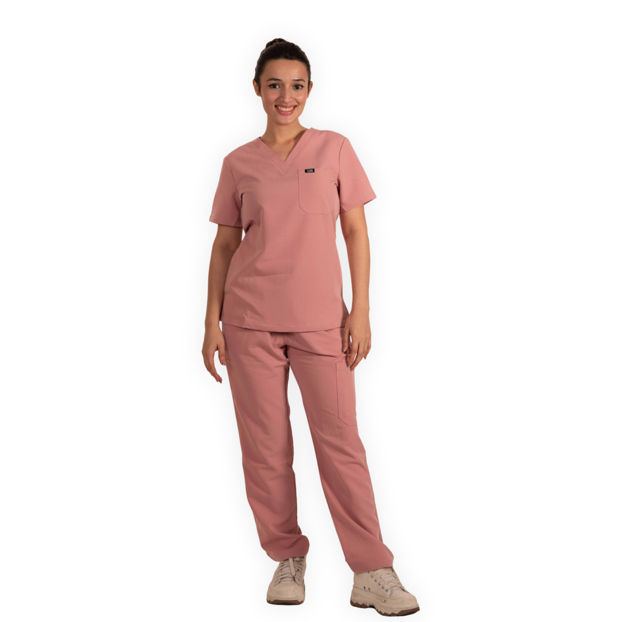 Dawn V-Neck Top Scrub & Calista Straight Pants Scrub Set