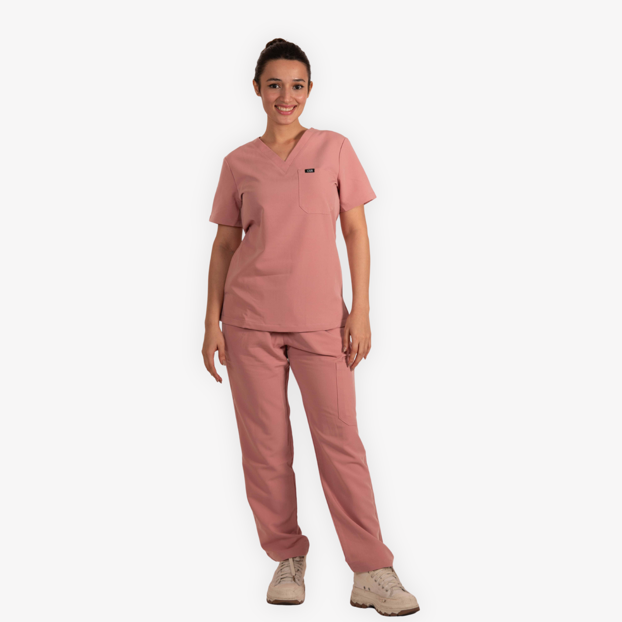 Dawn V-Neck Top Scrub & Calista Straight Pants Scrub Set