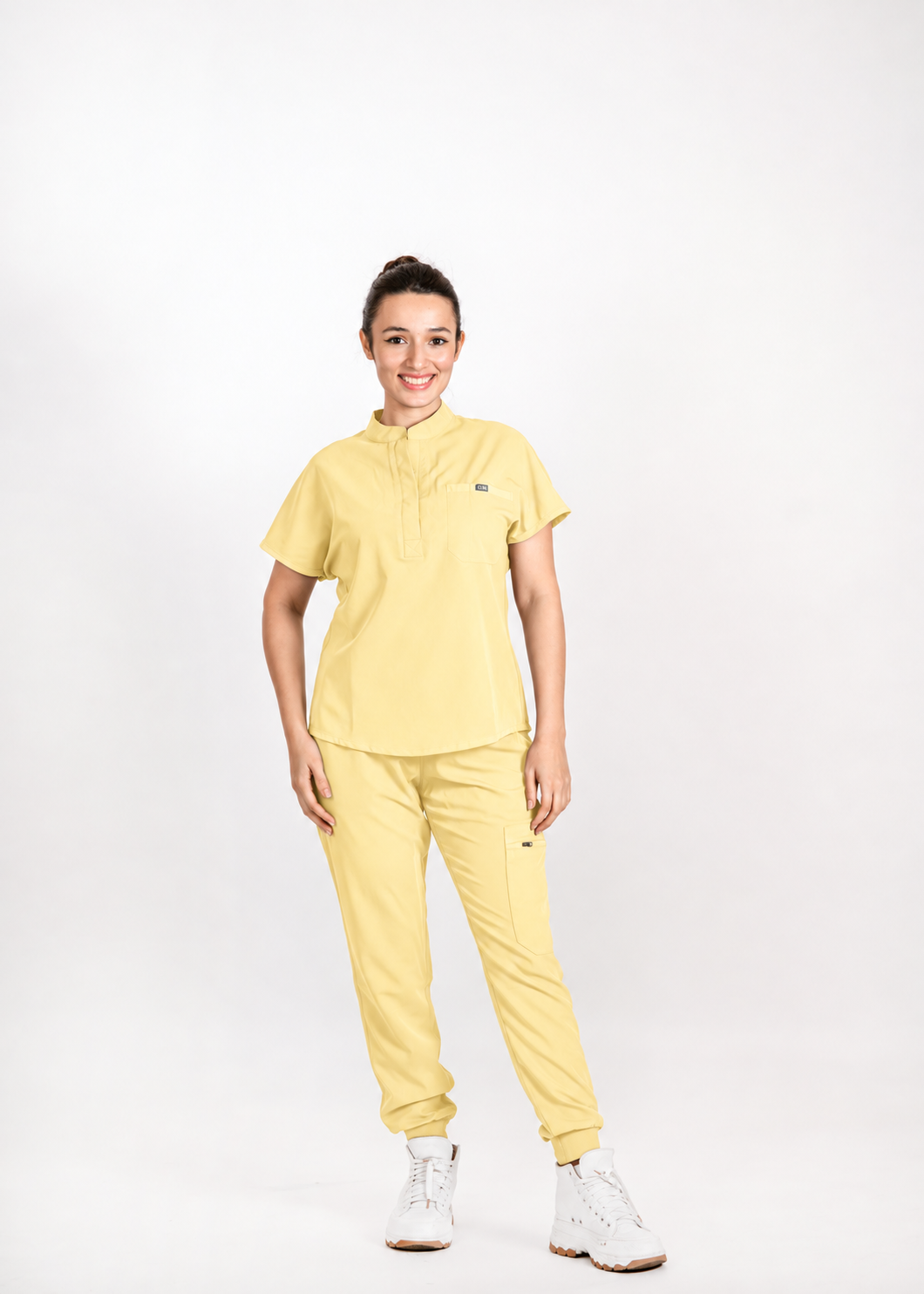 Forge Mandarin Scrub Top & Elara Jogger Scrub Pants Set — Summer Collection